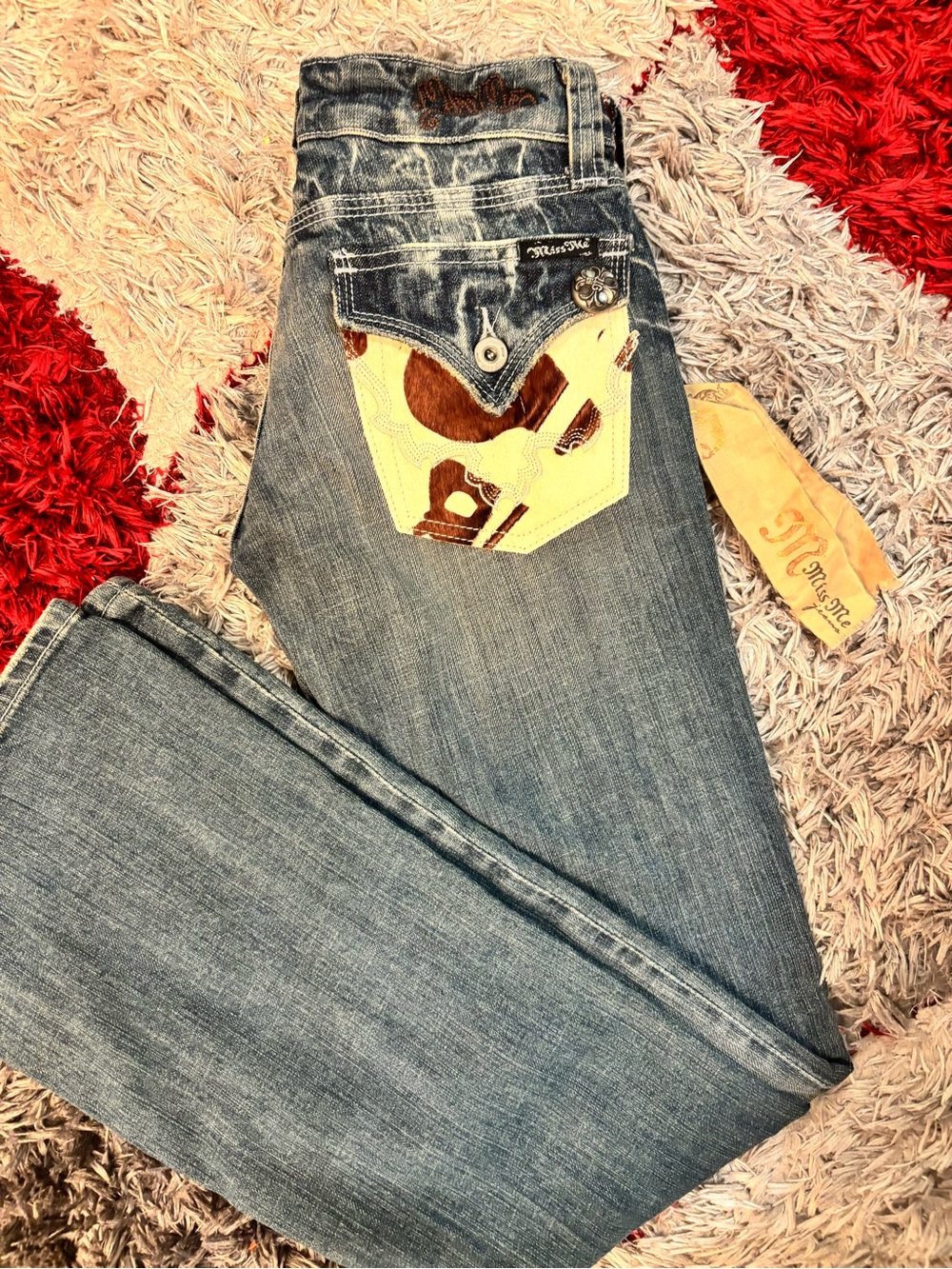 Miss Me Light Blue Bootcut Jeans with Cowhide Pocket Detail